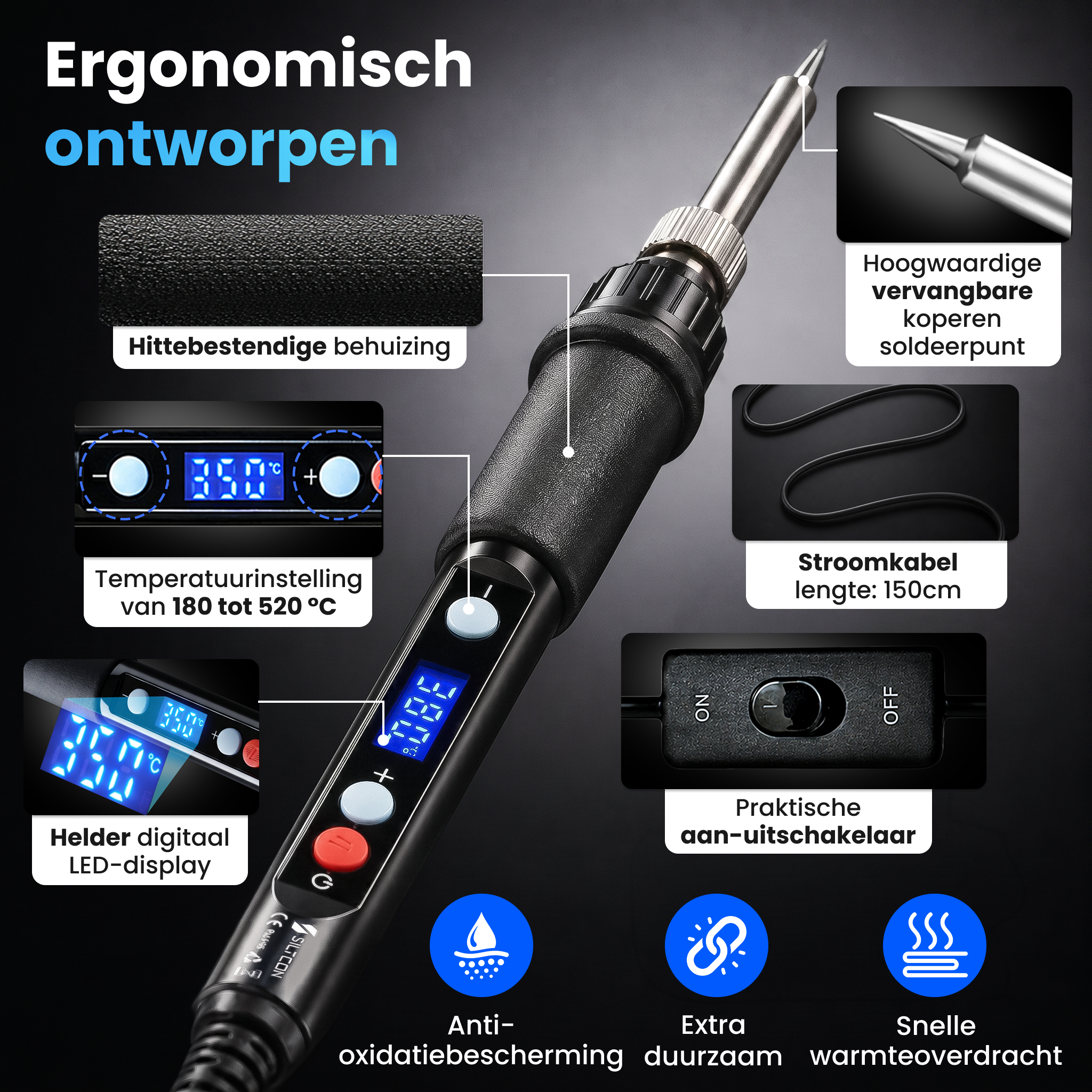Siltcon® 3 in 1 Soldeerbout Set 60-80W - 55-Delig
