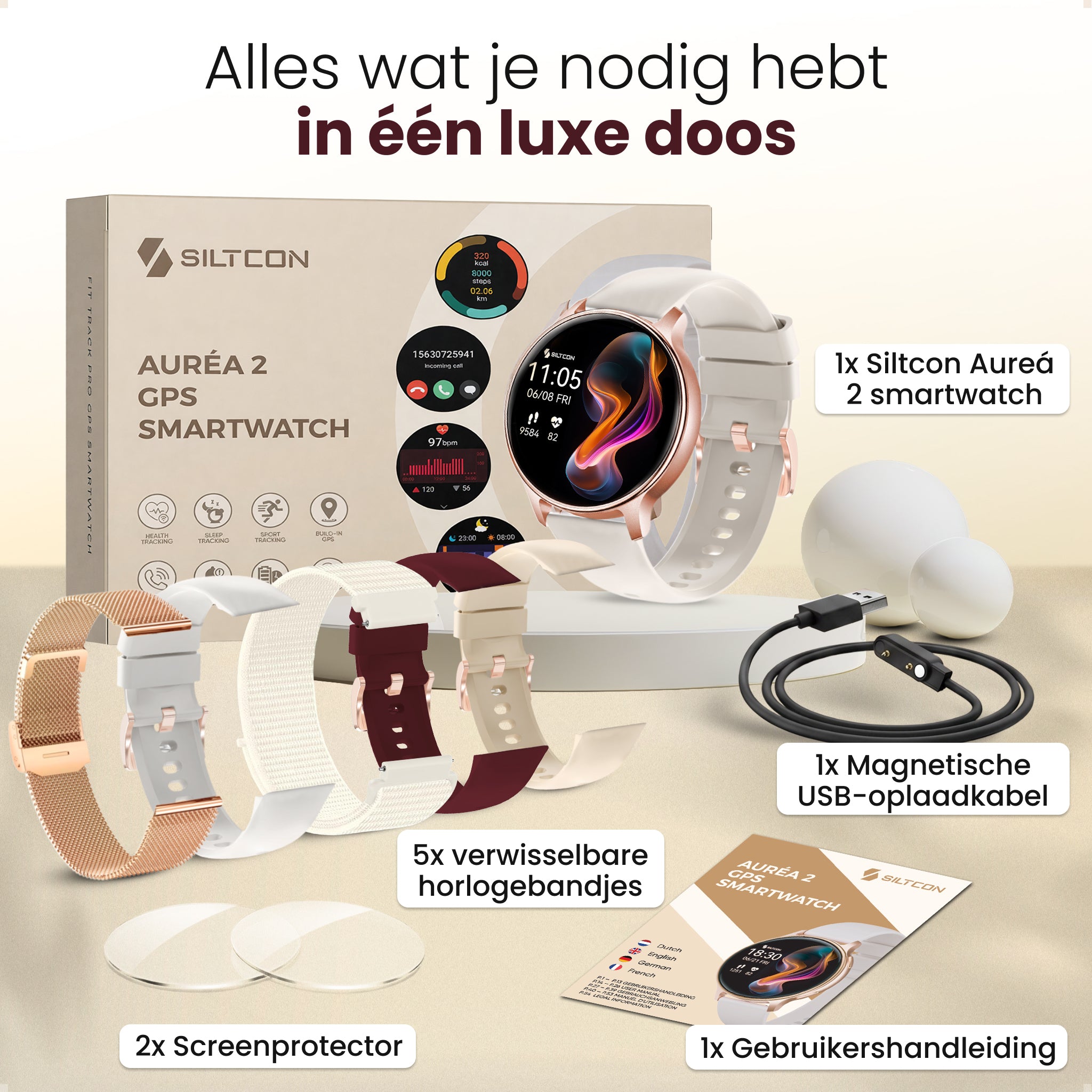 Siltcon® Auréa 2 Smartwatch dames - Mat Goud