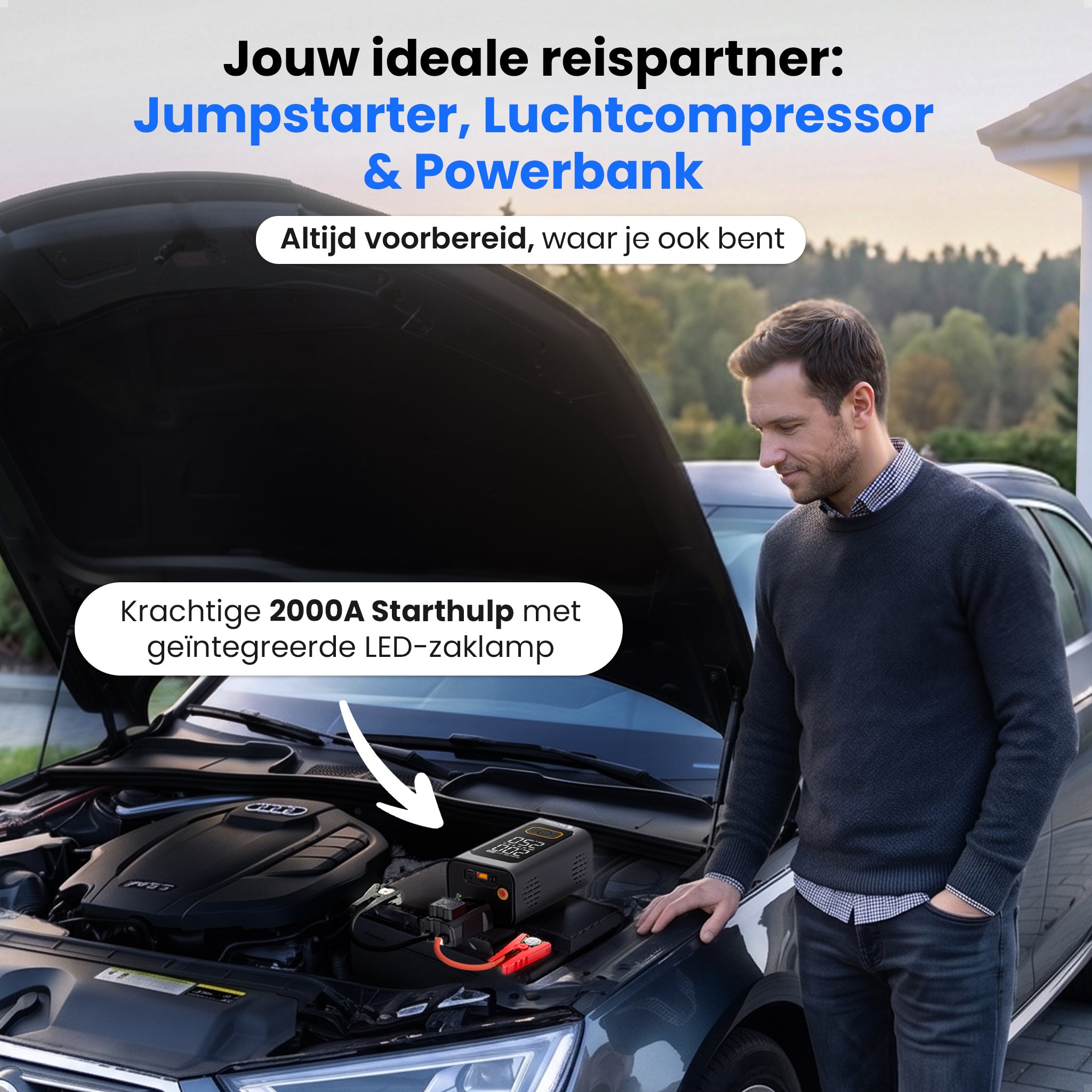 Siltcon® 12V 5-in-1 Jumpstarter voor Auto met Compressor