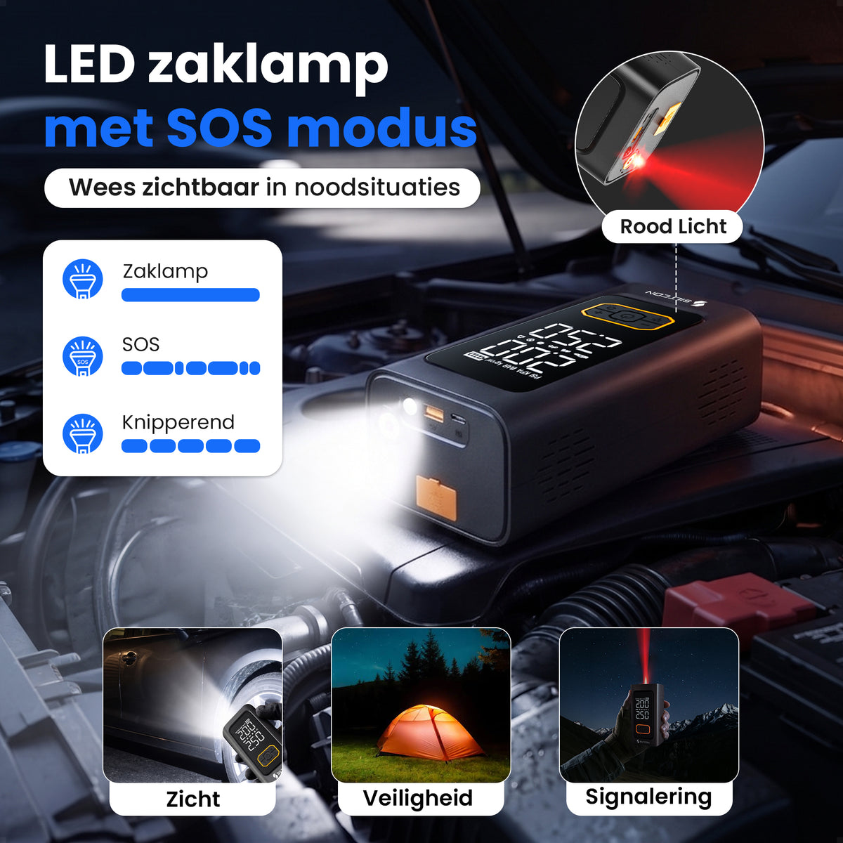 Siltcon® 12V 5-in-1 Jumpstarter voor Auto met Compressor