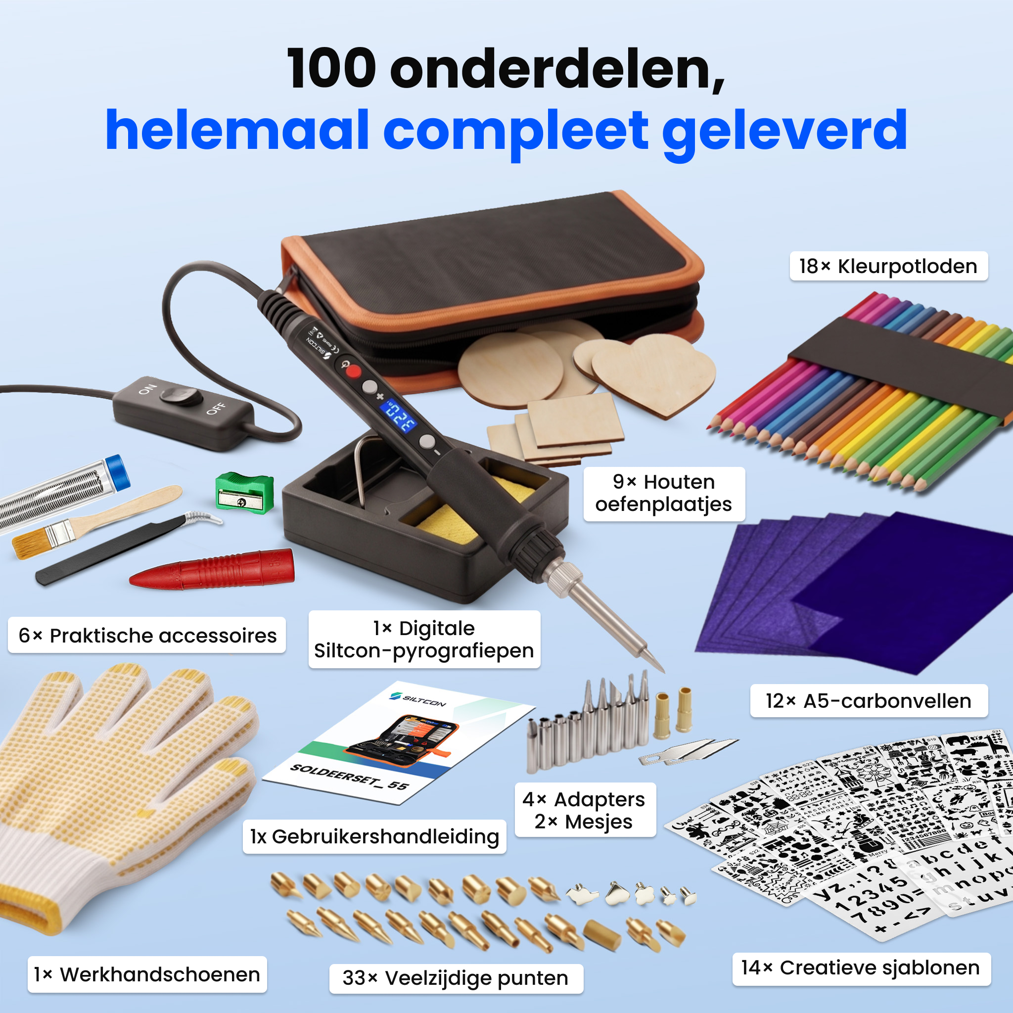 Siltcon® 3 in 1 Houtbrander Set - 100-Delig