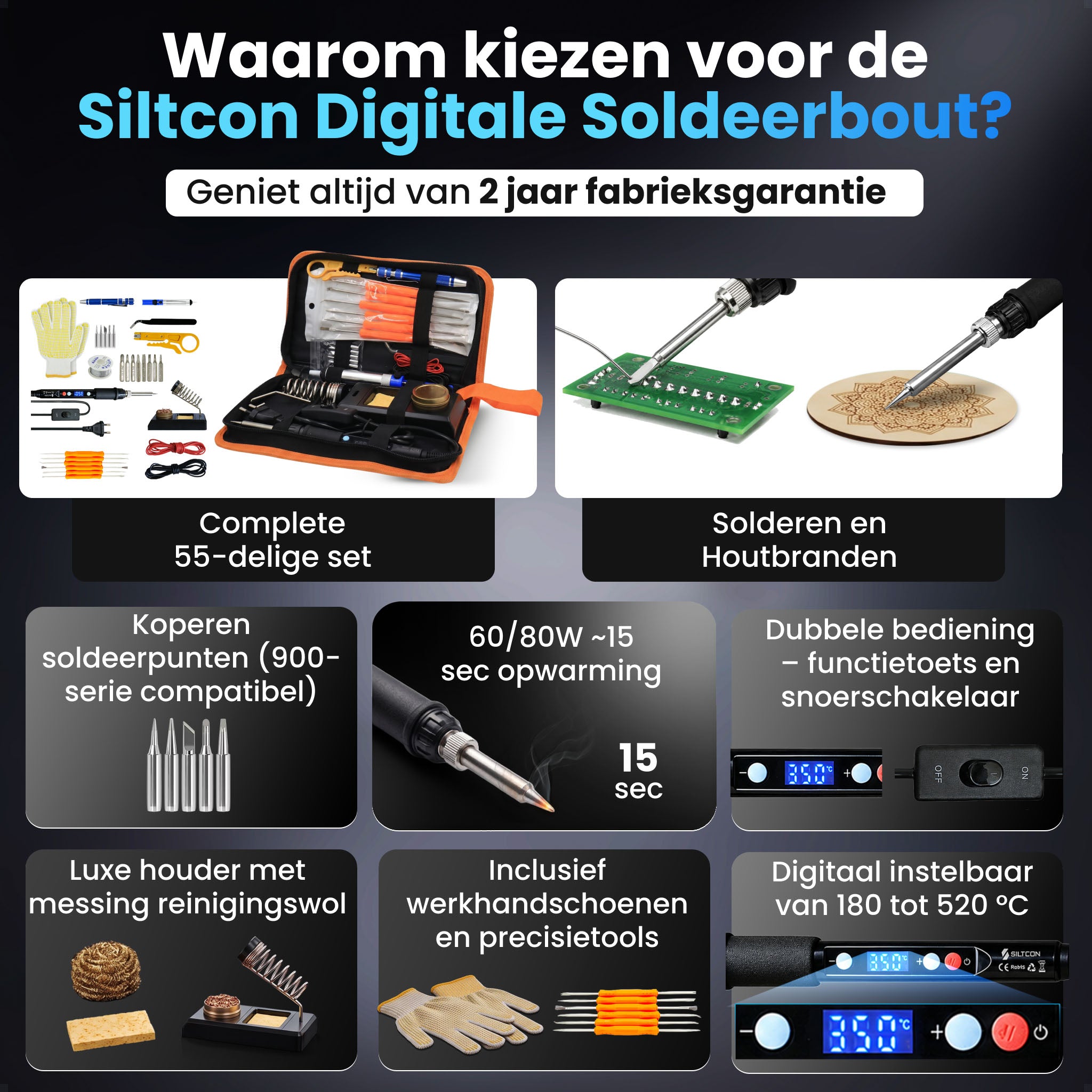 Siltcon® 3 in 1 Soldeerbout Set 60-80W - 55-Delig