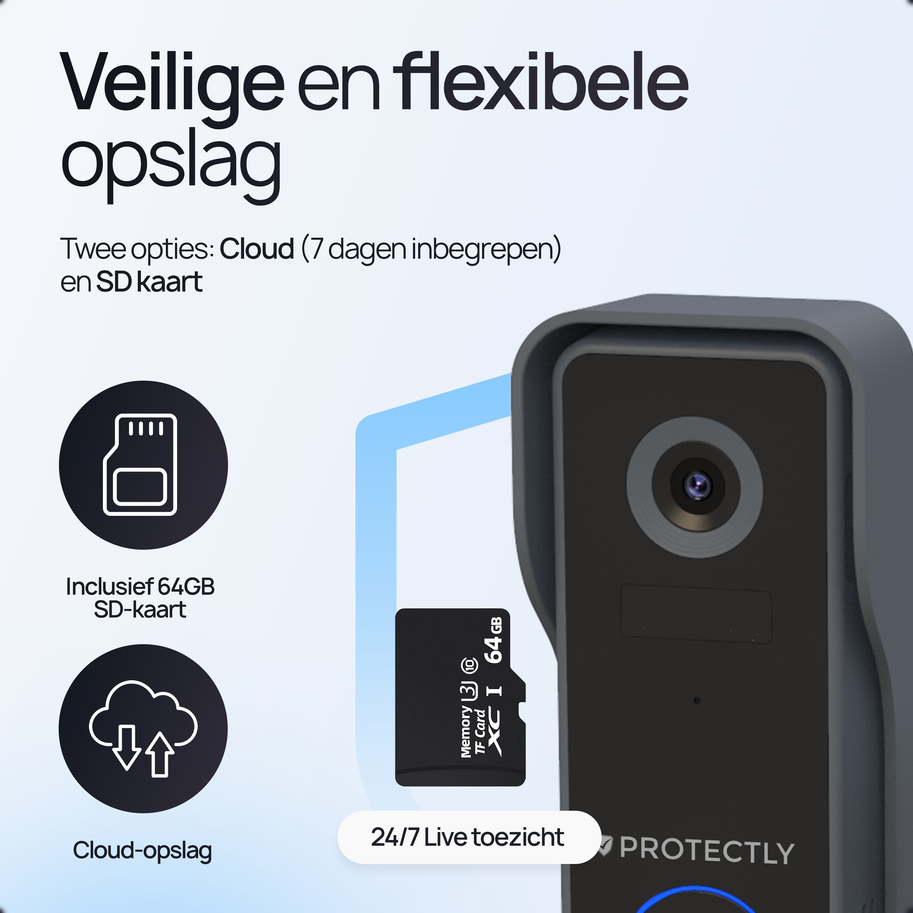 Protectly® Slimme Draadloze Video Deurbel Met Camera 2K - Incl. 64GB SD - Geen Abonnement - 2K Ultra HD