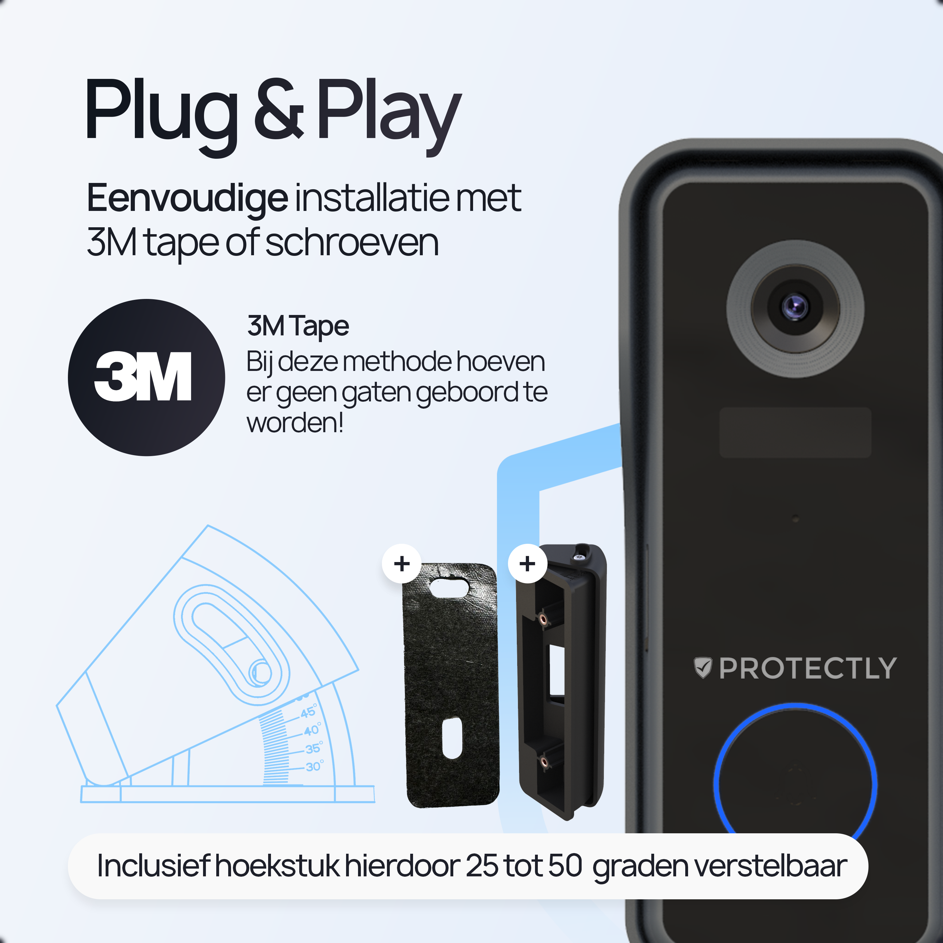 Protectly® Slimme Draadloze Video Deurbel Met Camera 2K - Incl. 64GB SD - Geen Abonnement - 2K Ultra HD