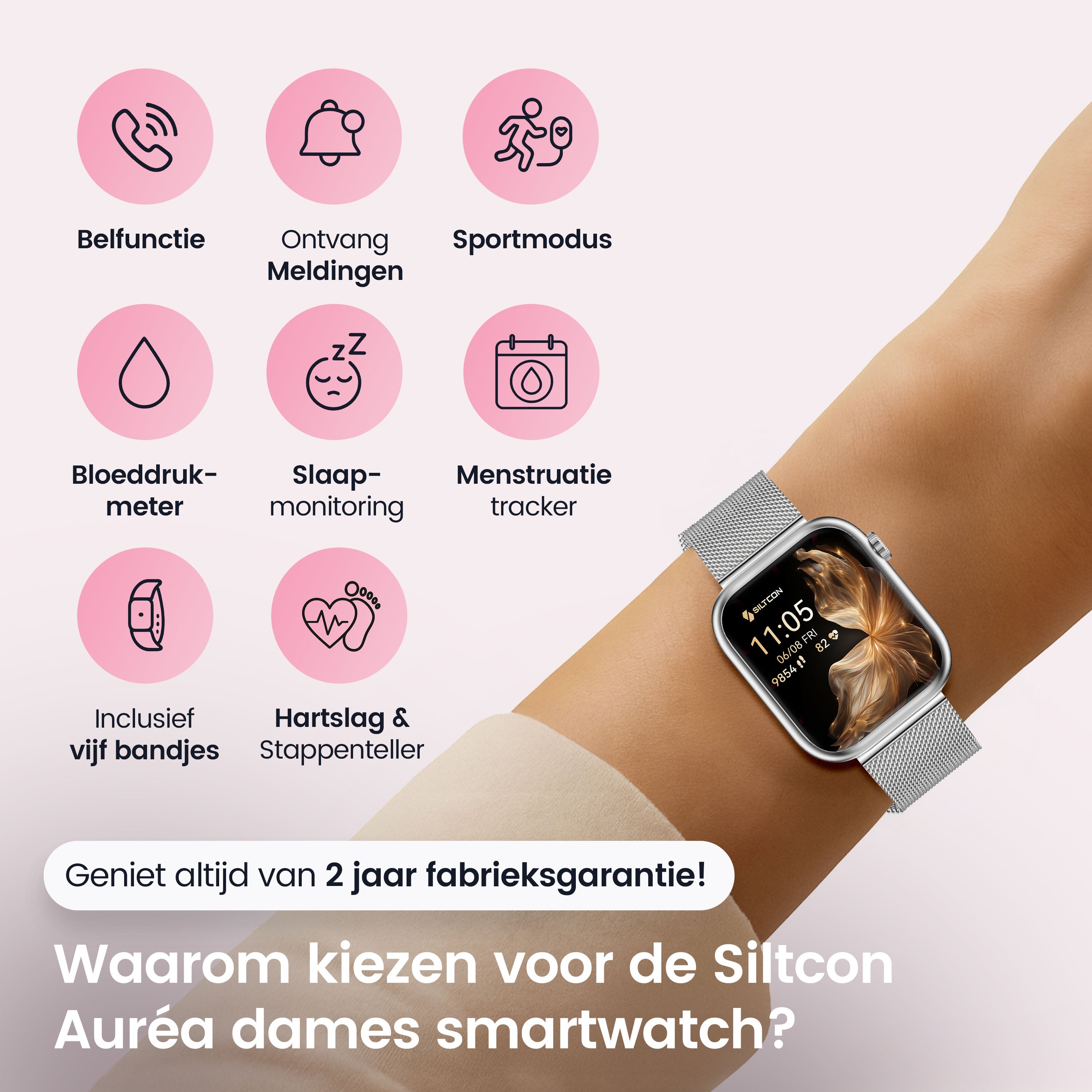 Siltcon Seréa Smartwatch Dames - Zilver