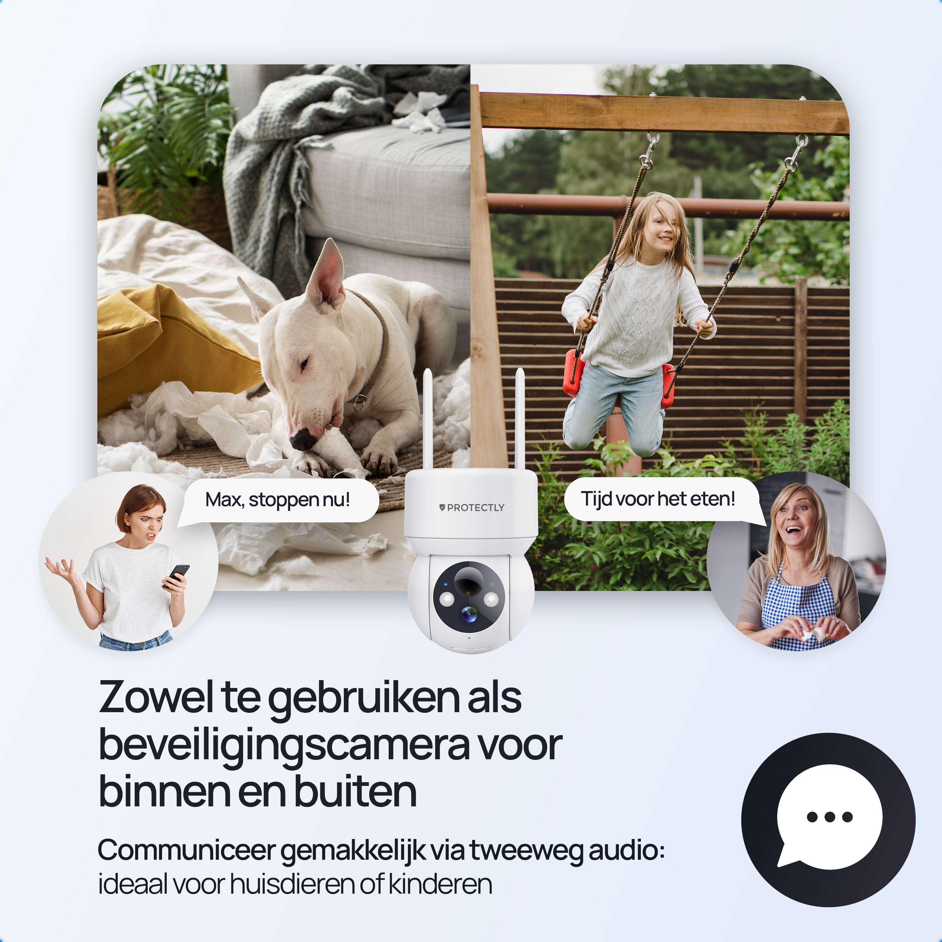 Protectly – Draadloze Beveiligingscamera Wit – 2K Nachtzicht & Appbediening