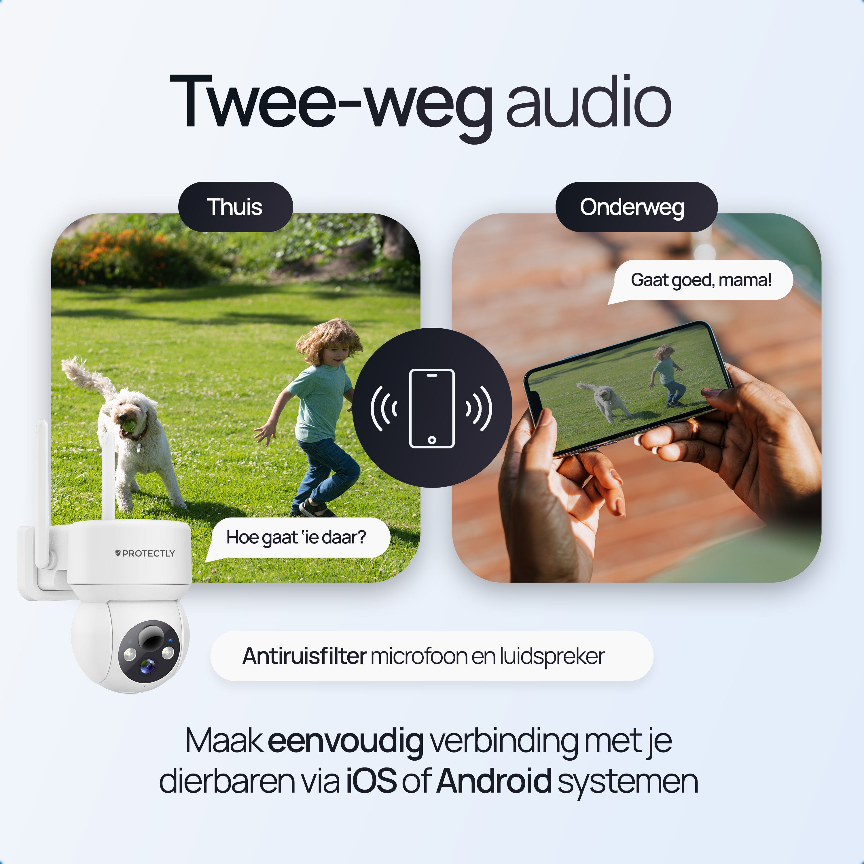 Protectly – Draadloze Beveiligingscamera Wit – 2K Nachtzicht & Appbediening