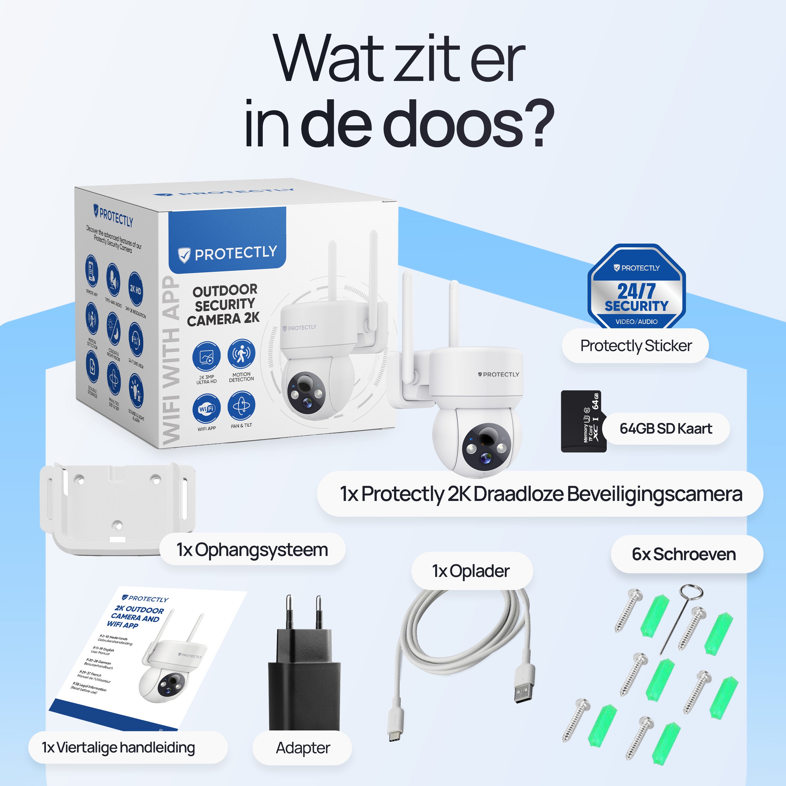 Protectly – Draadloze Beveiligingscamera Wit – 2K Nachtzicht & Appbediening