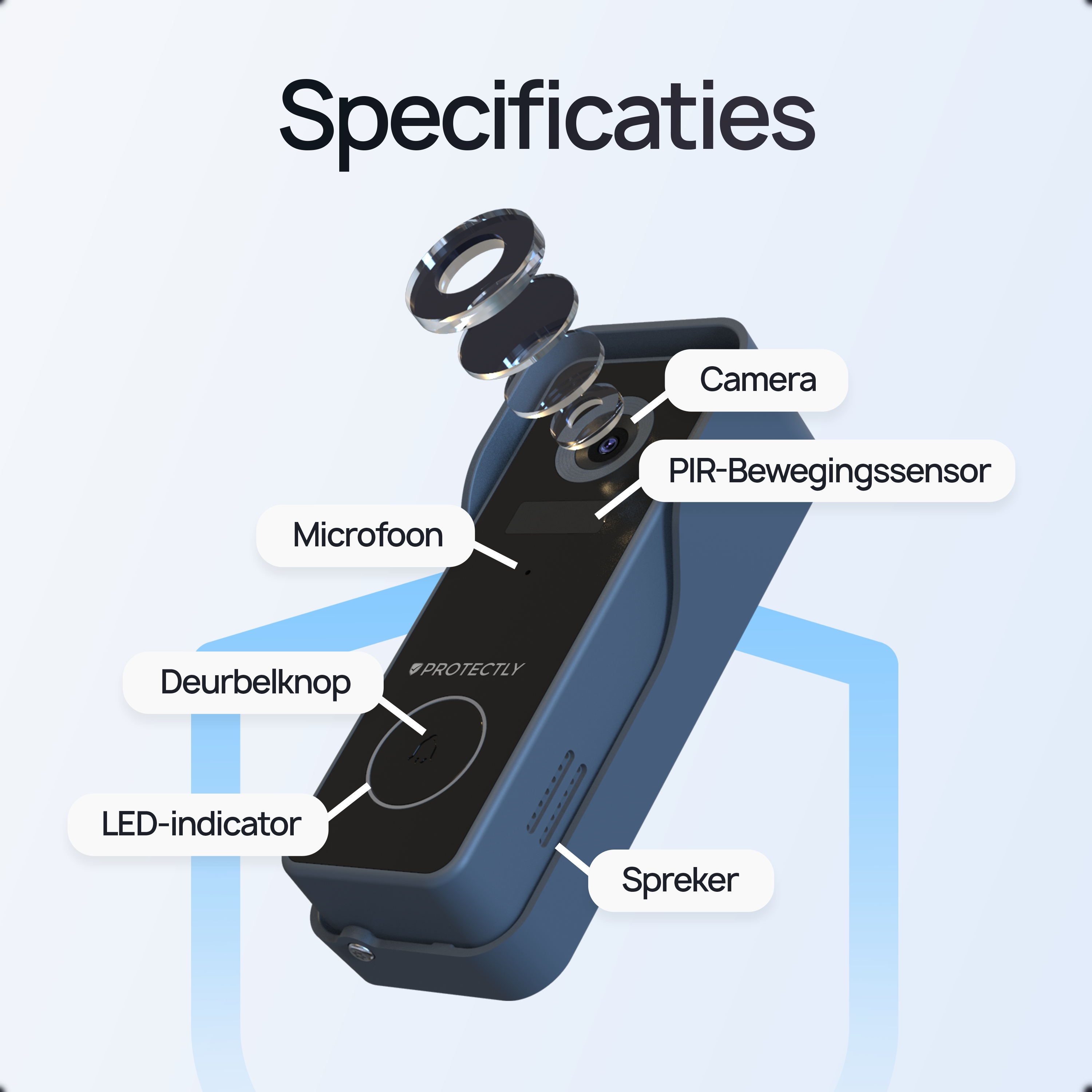 Sonnette vidéo intelligente sans fil Protectly® avec caméra 2K - Incl. SD 64 Go - Sans abonnement - 2K Ultra HD