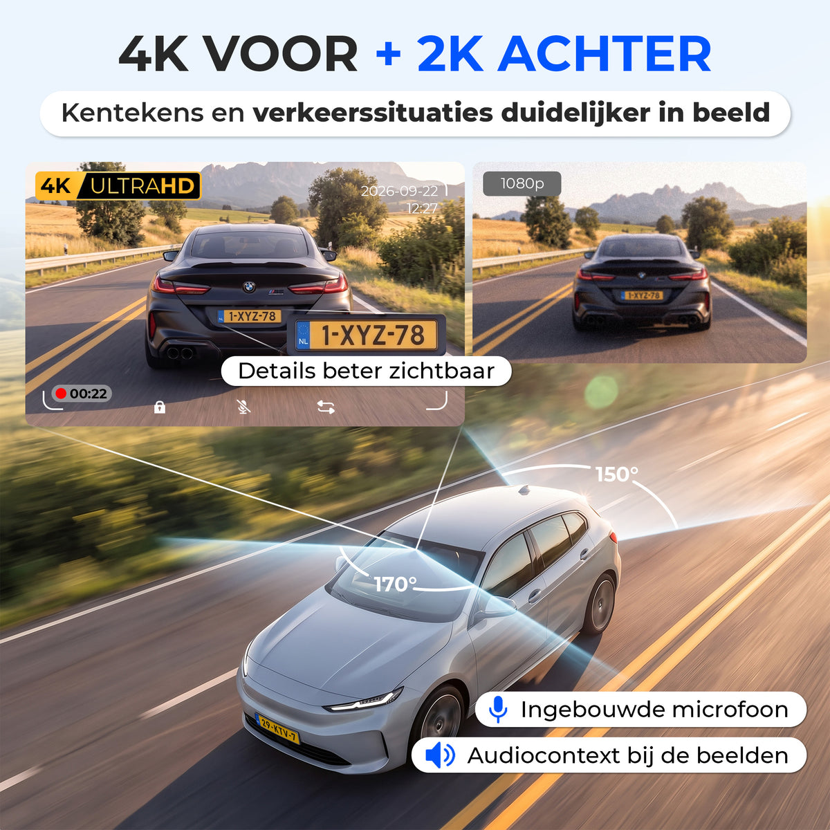 Siltcon Dashcam 4K + 2K Voor & Achter - WiFi GPS - 64GB