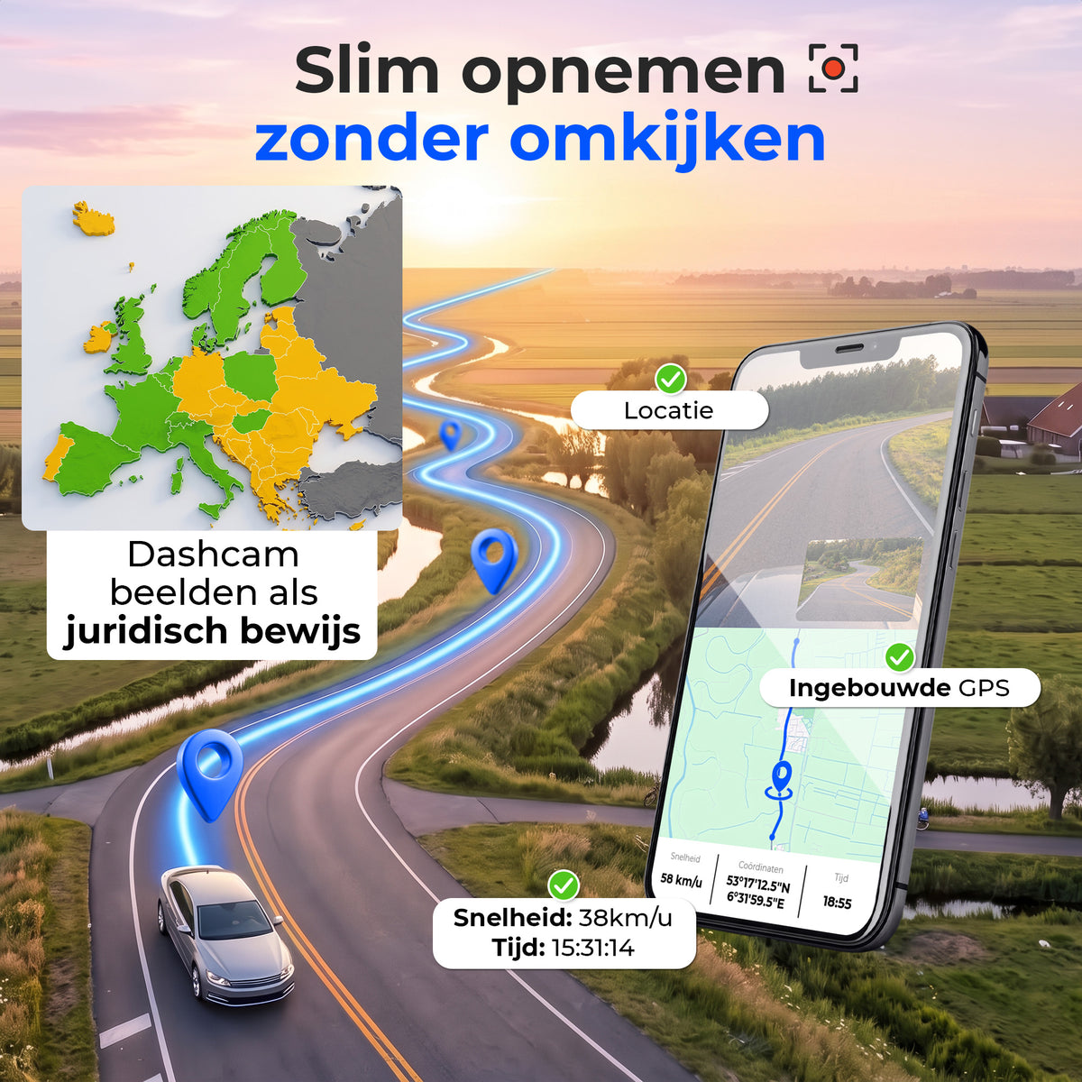 Siltcon Dashcam 4K + 2K Voor & Achter - WiFi GPS - 64GB