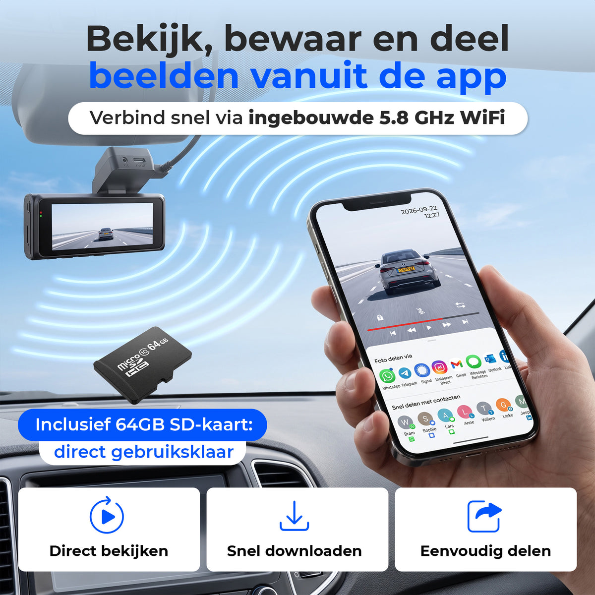 Siltcon Dashcam 4K + 2K Voor & Achter - WiFi GPS - 64GB